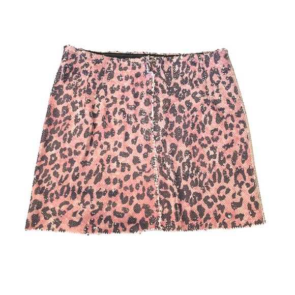 FREE PEOPLE Pink Cheetah-Print Sequin Mini Skirt - Size 2 NWT - Picture 4 of 6